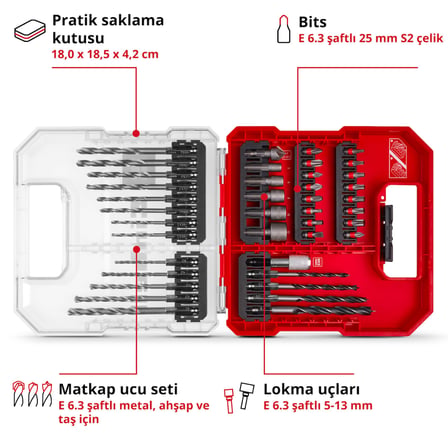 Einhell Orijinal L-CASE 40 Parça Bit Ucu ve Matkap Ucu Seti 49109053