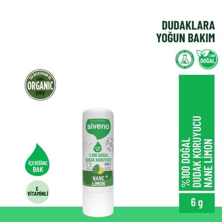 Siveno%100 Doğal Dudak Koruyucu Nane & Limon Bitkisel Lipbalm Krem Nemlendirici Parlatıcı Onarıcı 6