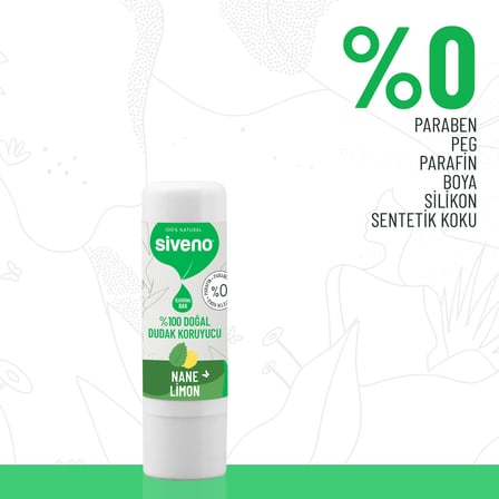 Siveno%100 Doğal Dudak Koruyucu Nane & Limon Bitkisel Lipbalm Krem Nemlendirici Parlatıcı Onarıcı 6