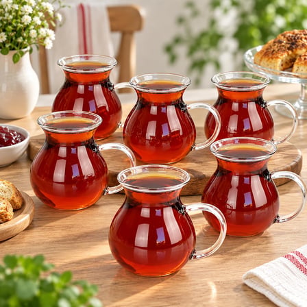 Orret Home Keyfi Ala 6'lı Borosilikat Cam Çay Bardağı Seti, 200ml Termisil Kupa, Şık ve Dayanıklı
