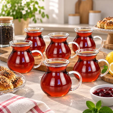 Orret Home Keyfi Ala 6'lı Borosilikat Cam Çay Bardağı Seti, 200ml Termisil Kupa, Şık ve Dayanıklı