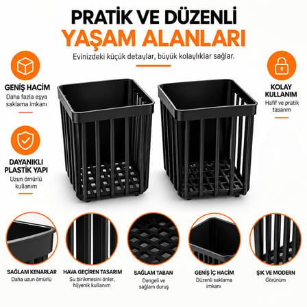 Orret Home 2 Adet Duvara Yapışkanlı Mini Sepet Organizer Diş Fırçası Tarak Kalemlik Çok Amaçlı