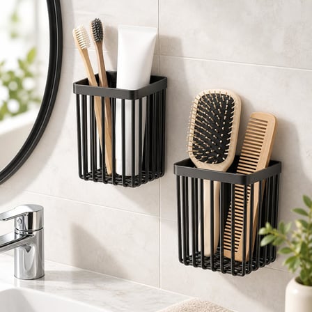 Orret Home 2 Adet Duvara Yapışkanlı Mini Sepet Organizer Diş Fırçası Tarak Kalemlik Çok Amaçlı