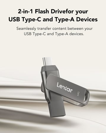 Lexar 64 GB JumpDrive Dual Drive D35c USB 3.0 Type-C, Flash Sürücü