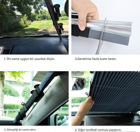 MallArt® Vantuzlu Araç İçi Güneşlik Perdesi, Akordeon Katlanır Oto Cam Güneşliği