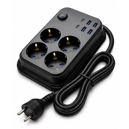 Coverzone Termal Akım Korumalı Uzatma Kablosu 4 Priz 4 USB 2 Type-C 2500W 10A Çocuk Korumalı Kısa