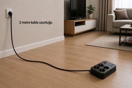 Coverzone Termal Akım Korumalı Uzatma Kablosu 4 Priz 4 USB 2 Type-C 2500W 10A Çocuk Korumalı Kısa