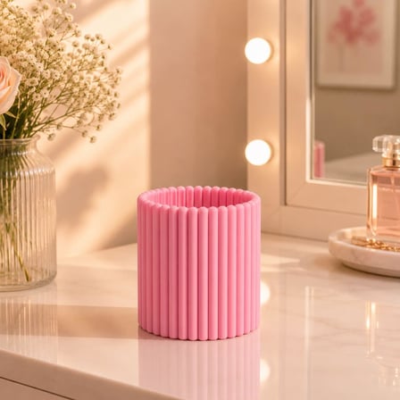 Lexroo Pembe Çizgili Makyaj Fırçalık | Kozmetik Organizer ve Masaüstü Kalemlik