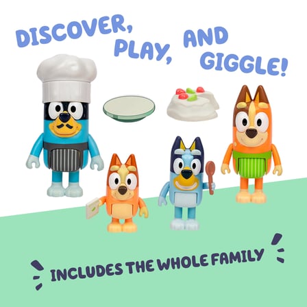 Bluey 4'lü Oyuncak Figür Oyun Seti, Let's Play Chef Pavlova Küçük Çocuk Heykelcik Oyuncak Seti