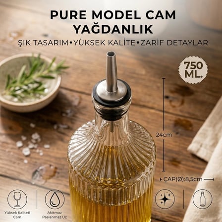 Deconox 2'li Pure Model Şeffaf Cam Yağdanlık Seti