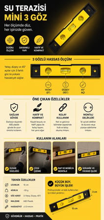 VIVALUXE 23 cm Manyetik Su Terazisi Profesyonel 3 Kapsüllü Ölçüm Aleti Yüksek Hassasiyetli