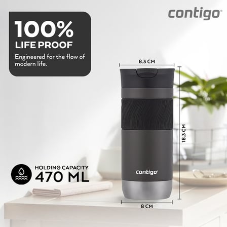 Contigo Byron Pro Snapseal Termos Bardak 470 ml, Gri
