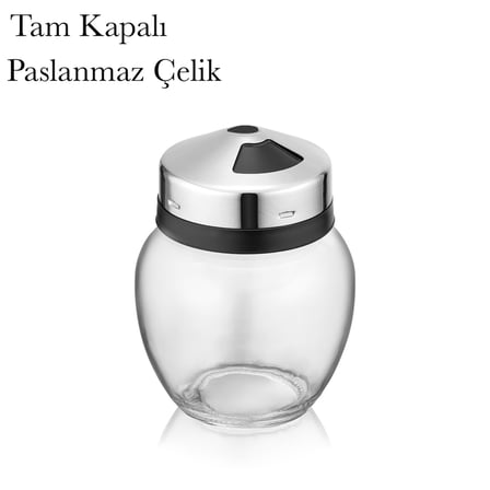 Lexroo Cam Baharatlık 370 ml Paslanmaz Çelik Tam Açık Tam Kapalı ve Farklı Ayar Dökme Şekli Ev Ofis