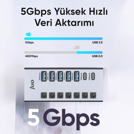 Juo USB-A 7 Portlu Anahtarlı 5*USB-A 2*Type-C 5Gbps USB 3.1 Çoklayıcı Dönüştürücü Hub