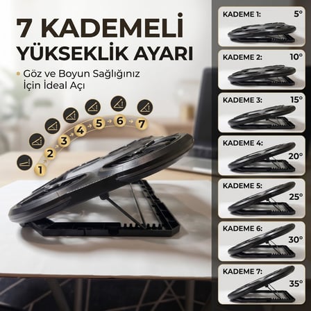 Gameagle 6 Fanlı RGB Notebook Soğutucu, 9-17 İnç Laptop Uyumlu, 7 Kademeli Yükseklik Ayarı
