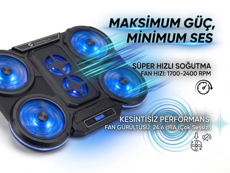 Gameagle 6 Fanlı RGB Notebook Soğutucu, 9-17 İnç Laptop Uyumlu, 7 Kademeli Yükseklik Ayarı