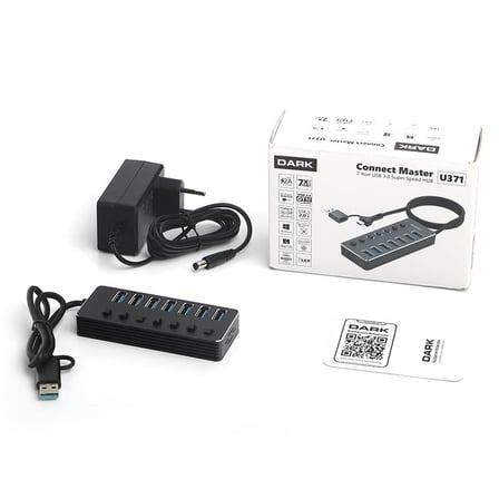 DARK Connect Master 7+1 Hızlı Şarj Adaptörlü USB Hub, USB 3.0