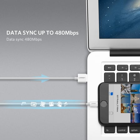 Ugreen, MFi Lisanslı USB-A & Lightning Şarj ve Data Kablosu, 2 Metre, Beyaz