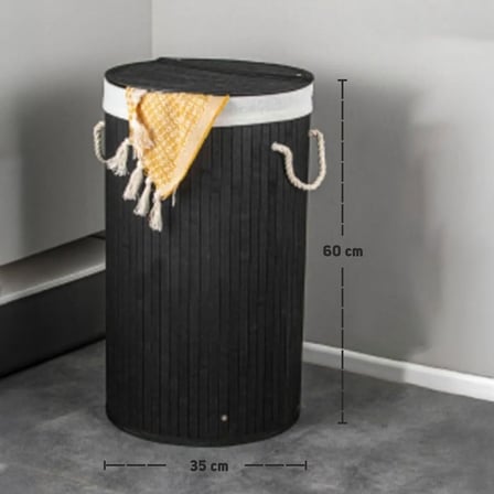 Deconox El Yapımı Hasır Katlanır Çamaşır Sepeti Yuvarlak 55 Litre
