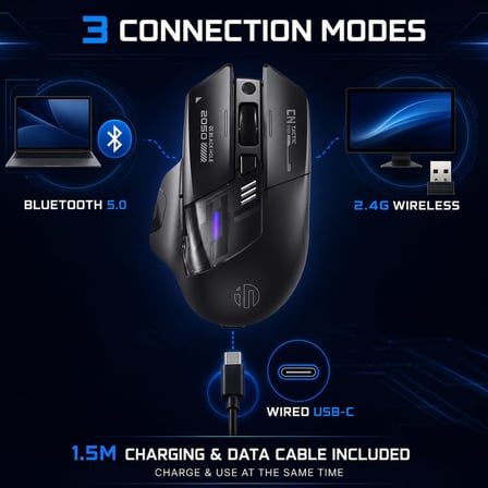 INPHIC A9 Explorer Bluetooth Fare, Çift Modlu Bluetooth 5.0/2.4G kablosuz fare şarj edilebilir