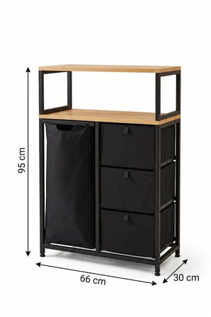 miyuhome 3 Çekmeceli Metal Kızaklı Çamaşır Sepeti 40 LT Kirli Sepeti 2 Raflı Banyo Dolabı Kirli