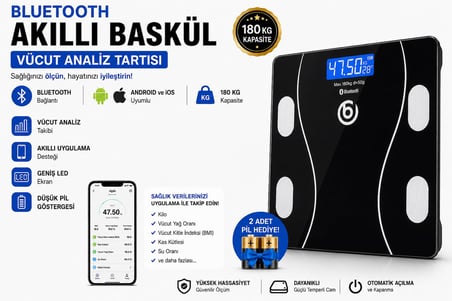 Bydiz Dijital Baskül Bluetooth Vücut Analiz Tartısı - Akıllı Yağ Ölçer Baskül