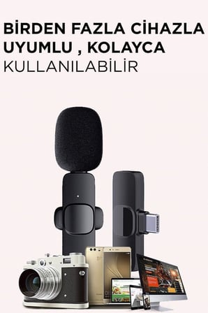 Torima K9 2li Type-C + Lightning dönüştürücülü Kablosuz Yaka Mikrofonu 2li