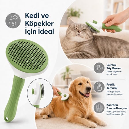 getmeev Kedi ve Köpek Tüy Toplama Tarak Basmalı Kendini Temizleyen Evcil Hayvan Bakım Fırçası