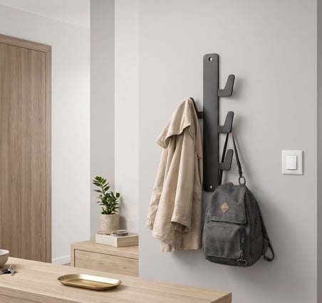 Orret Home Yapışkanlı Dikey Askılık 6 Kancalı Kaktüs Tasarım Duvar Askısı Metal Siyah Askılık