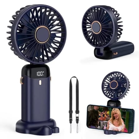 Dijital Göstergeli Mini Vantilatör, Şarjlı Masaüstü Vantilatör, Taşınabilir 12000 Rpm El Fanı