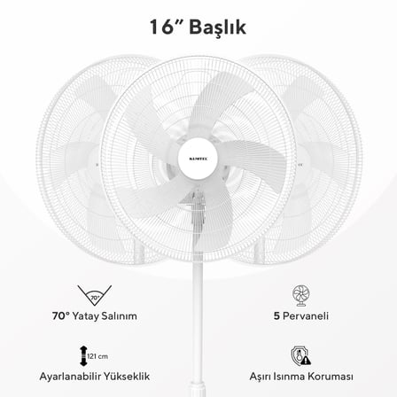 Kumtel KTF-350 Beyaz 16 İnç Ayaklı Vantilatör 50 W