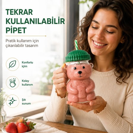 SOGUD Cam Bardak - 580 ml Pipetli Soğuk İçecek Bardağı - Borosilikat Cam Kupa