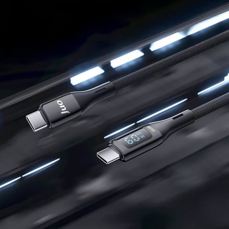 Juo 60W Dijital Led Ekranlı Örgülü USB Type-C to Type-C Hızlı Şarj ve Data Kablosu 1 Metre
