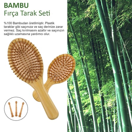 Valkyrie 4 Adet Doğal Bambu Fırça Tarak Seti%100 Bambu Orjinal Set