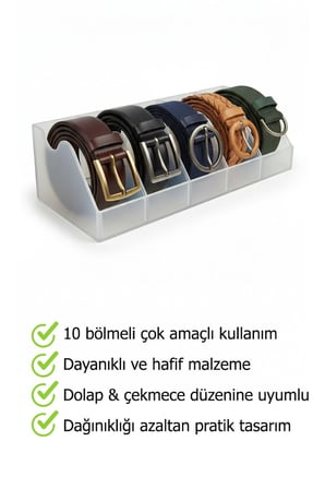 TİNEKE 5 Bölmeli Kemer Çorap Takı Makyaj Organizeri Dolap İçi Kemer Düzenleyici Organizer BEYAZ