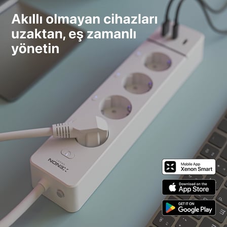 Xenon Smart Akıllı Çoklu Priz Wi-Fi 4 AC Çıkışlı 2 USB-A ve 1 USB-C Portlu 7in1 180 cm Kablo Google