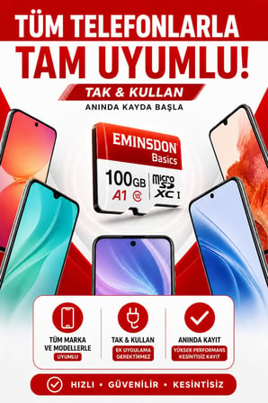 100GB Hafıza Kartı Ev güvenlik Kamerasına Uygun Araç Telefon Tablet Oyun Konsoluna Uyumlu Micro SD