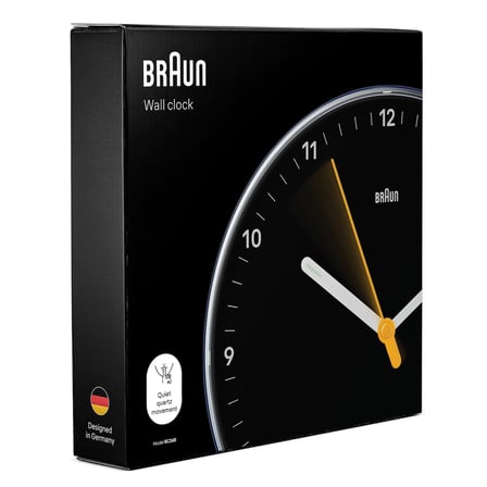 Braun Klasik analog duvar saati sessiz kuvars mekanizması, iyi okunabilir, 23 cm çap, siyah model