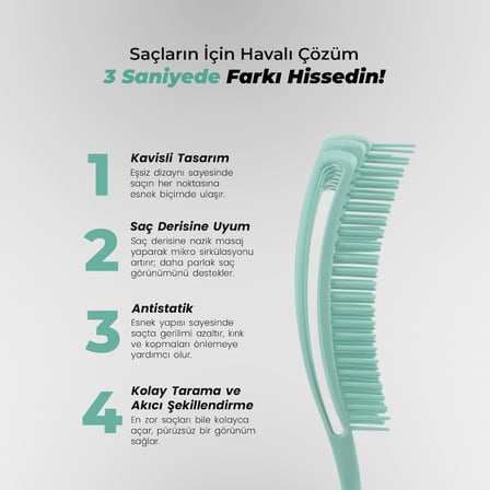 Vepa Airflex Dolaşık Saç Açma Fırçası, Kolay Tarama, Elektriklenme Önleyici Tarak (SU YEŞİLİ)
