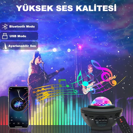 ROBEVE Projektör Gece Lambası Bluetooth Hoparlör Bluetooth Lazer Işıklı Sese Duyarlı Hoparlör Gece