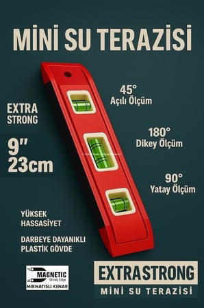 Proalet Mini Su Terazisi, 23 cm, Mıknatıslı, Kompakt Su Terazisi, Plastik Gövde
