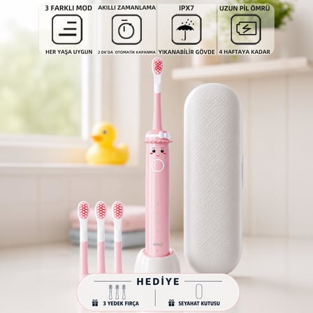 Mioji Oral B2 Kids Care Şarj Edilebilir Diş Fırçası Pembe + 4 Adet Fırça Başlık