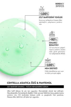 Koreaco Centella ve Cica ve Ceramide Onarıcı, Aydınlatıcı, 24 Saat Nemlendirme Ampoule