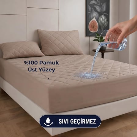Formeya Kahverengi Kapitone Sıvı Geçirmez Yatak Koruyucu Fitted Alez Çarşaf%100 Pamuk 90X190