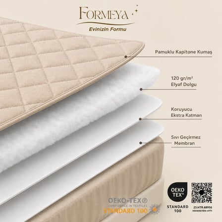 Formeya Kahverengi Kapitone Sıvı Geçirmez Yatak Koruyucu Fitted Alez Çarşaf%100 Pamuk 90X190