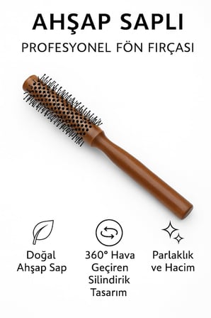SUWORS Ahşap Saplı Fön Fırçası – Boncuklu Silindirik Tarak