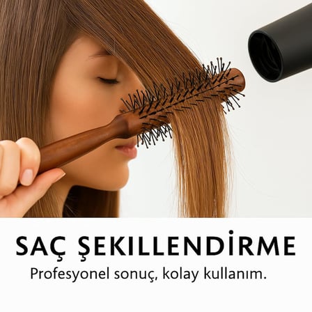 SUWORS Ahşap Saplı Fön Fırçası – Boncuklu Silindirik Tarak