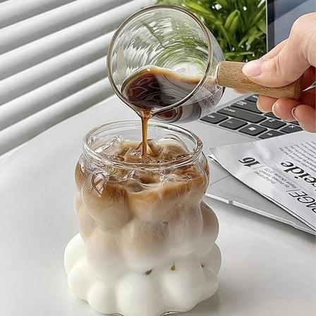 AEE® 2 Adet Kulplu Boncuk Şekilli Cam Bardak – 350ml Borosilikat Üzüm & Kabarcıklı Tasarım