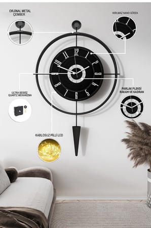 Lexroo MetaQuartz Aksesuar BlackBerry LAVİNYA - Chakra Dizayn - Metal Duvar Saati Sarı 50 x 90