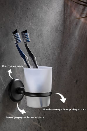 Yapışkanlı Diş Fırçalık Siyah S-104